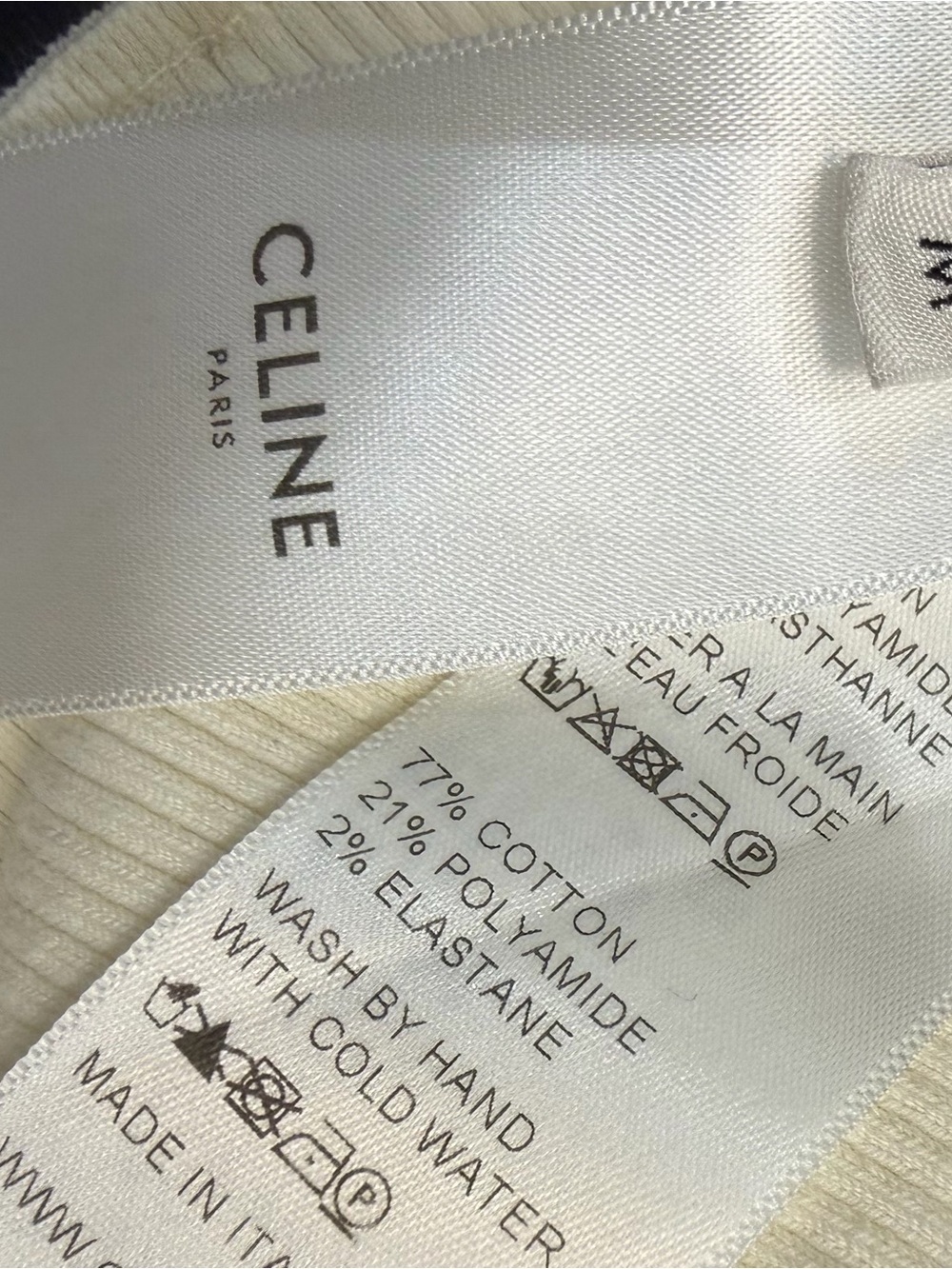 CELINE Cream Ribbed Racerback Logo Band Crop Top - Picture 4 of 4